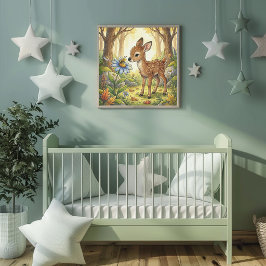 Baby Reh Traumland Waldtiere Kinderzimmer Poster