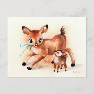 Baby Reh und Mama Hirsch Süßer Kitsch Postkarte