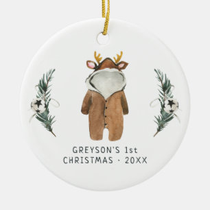 Baby Reindeer Erste Weihnachtsdekoration des Kin Keramik Ornament