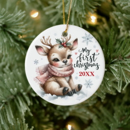 Baby Reindeer First Christmas Keepsake Photo Keramik Ornament