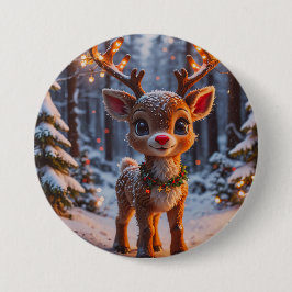 Baby Rentier im Schneewald Button
