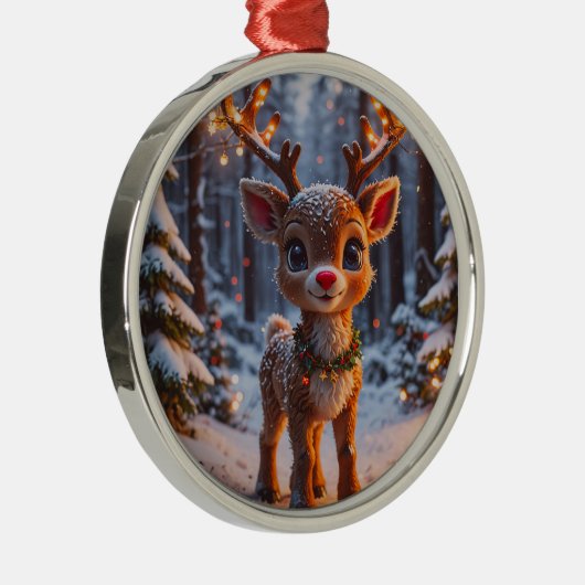 Baby Rentier im Schneewald Ornament Aus Metall (Rechts)