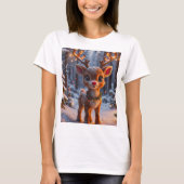 Baby Rentier im Schneewald T-Shirt (Vorderseite)