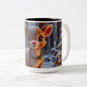 Baby Rentier im Schneewald Zweifarbige Tasse