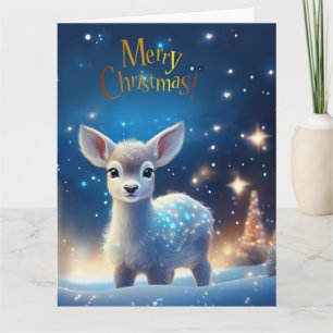 Baby-Rentier mit Frohe-Weihnachten-Gruß Karte