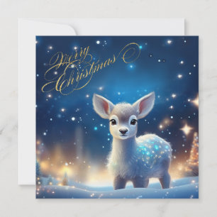 Baby-Rentier mit Frohe-Weihnachten-Gruß Karte