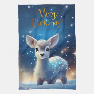 Baby Rentier mit fröhlichen Weihnachtsgrüßen Geschirrtuch