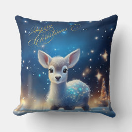 Baby Rentier mit fröhlichen Weihnachtsgrüßen Kissen