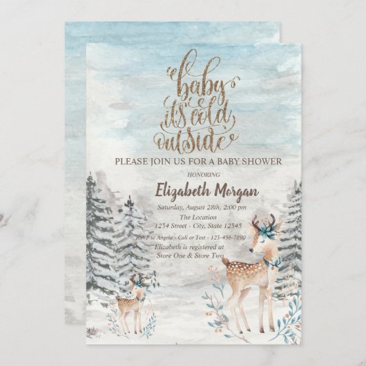 Baby Rentier Pine Tree Forest Baby Shower Einladung (Vorne/Hinten)