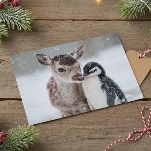 Baby-Rentier und Pinguin-Weihnachtsfeiertage Postkarte
