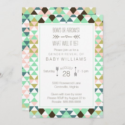Baby-Reveal über Bows oder Pfeile bei Stammesgesch Einladung (Vorne/Hinten)