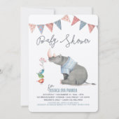 Baby Rhinoceros & Birdies Painted Boy Baby Shower Einladung (Vorderseite)