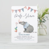 Baby Rhinoceros & Birdies Painted Boy Baby Shower Einladung (Stehend Vorderseite)
