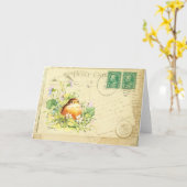 Baby Robin mit Violetskarte Karte (Gelbe Blume)