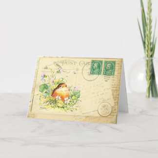 Baby Robin mit Violetskarte Karte