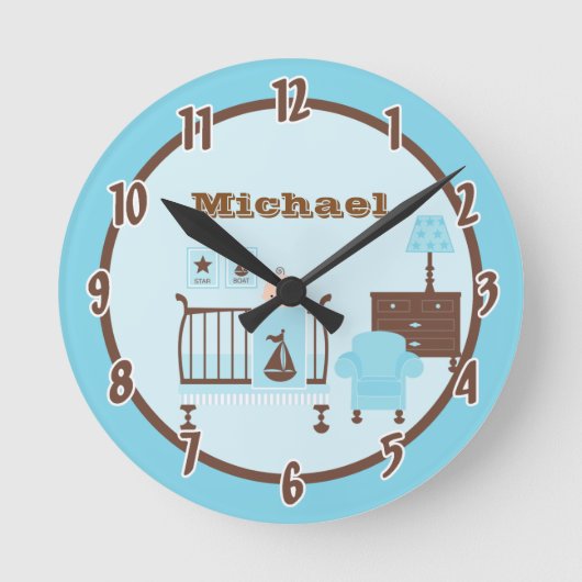 Baby Room Boy Personalisiert Clock Runde Wanduhr (Vorderseite)