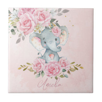 Baby Rosa Blumen Süßer Elefant Kinderzimmer Schlaf Fliese