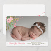 Baby-Rosa-BlumenFoto-Geburts-Mitteilung Einladung (Vorne/Hinten)