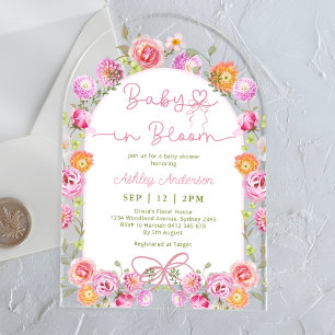 Baby-Rosa-Bow-Baby-Blume-Blumen-Mädchen-Baby-Party Acryleinladungen