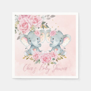 Baby Rosa Florale Elefanti Gemelli Baby Shower Serviette