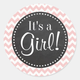 Baby rosa, hellrosa Zickzack Streifen; Skihütte Runder Aufkleber