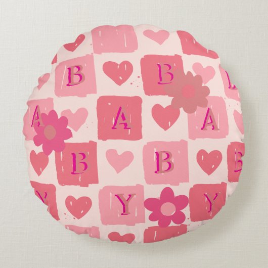 Baby rosa Herzklosett Rundes Kissen (Vorderseite)