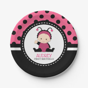 Baby-Rosa-Marienkäfer-erste Geburtstags-Babyparty Pappteller
