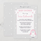Baby-Rosa-Pinguin-Babyparty-Einladung Einladung (Vorne/Hinten)