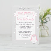 Baby-Rosa-Pinguin-Babyparty-Einladung Einladung (Stehend Vorderseite)