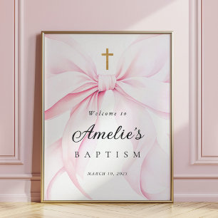 Baby-Rosa-Schleifen-Mädchen-Taufe-Willkommensposte Poster