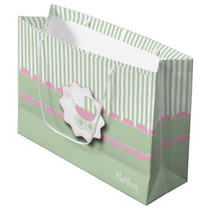 Baby-Rosa-und Grün-Buggy - Baby-Mädchen-Dusche Große Geschenktüte