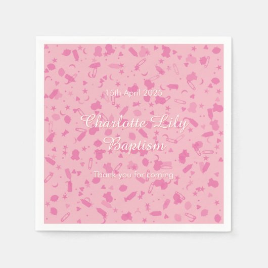 Baby-Rosaconfetti-Taufe-Taufe Serviette (Vorderseite)