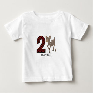 Baby-Rotwild-kariertes zweites Geburtstags-Shirt Baby T-shirt