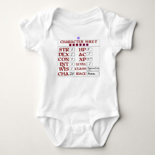 Baby RPG-Charakter-Blatt des Niveau-1 menschliches Strampler
