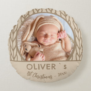 Baby`s 1. Weihnachten Strickfoto Rundes Kissen