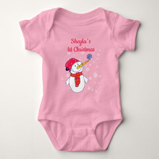 Baby`s 1. Weihnachts Niedlich Snowman Snowflake Gi Baby Strampler (Vorderseite)