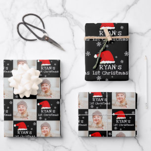 Baby`s 1. Weihnachtsfoto Santa Hut Schneeflocke Geschenkpapier Set