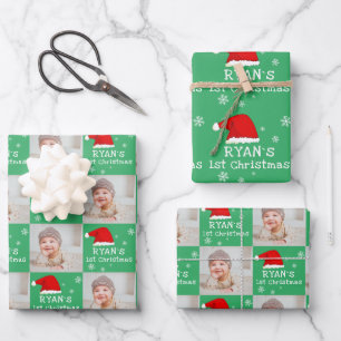 Baby`s 1. Weihnachtsfoto Santa Hut Schneeflocke Geschenkpapier Set