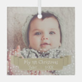 Baby`s 1. Weihnachtsstars Ribbon Foto Ornament Aus Glas (Vorderseite)