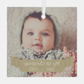 Baby`s 1. Weihnachtsstars Ribbon Foto Ornament Aus Glas (Rückseite)