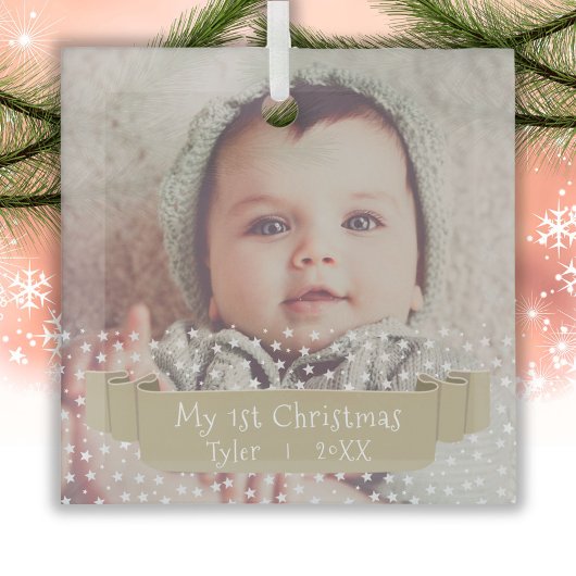 Baby`s 1. Weihnachtsstars Ribbon Foto Ornament Aus Glas