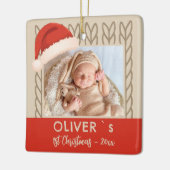 Baby`s 1st Christmas Santa Hat Knitting Photo Keramikornament (Links)