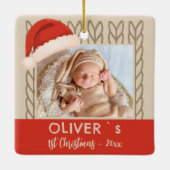 Baby`s 1st Christmas Santa Hat Knitting Photo Keramikornament (Rückseite)