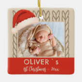 Baby`s 1st Christmas Santa Hat Knitting Photo Keramikornament (Vorderseite)
