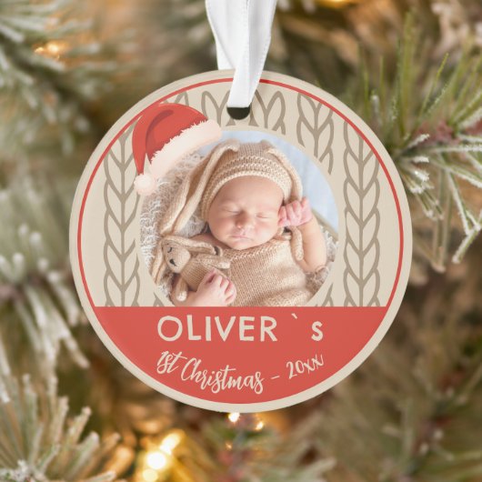 Baby`s 1st Christmas Santa Hat Knitting Photo Ornament (Baum)