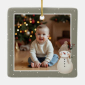 Baby’s 1st Christmas Snowman Keepsake Photo Keramikornament (Rückseite)