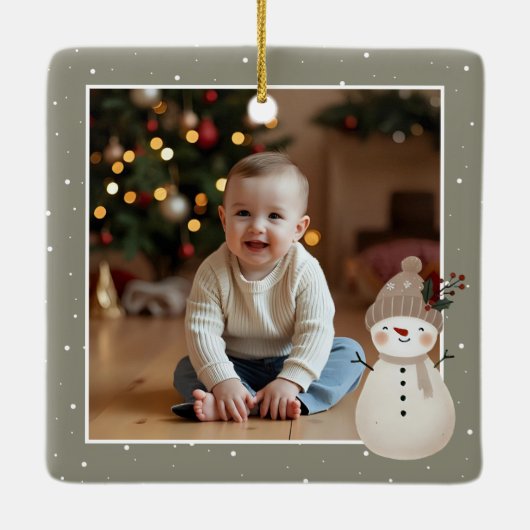 Baby’s 1st Christmas Snowman Keepsake Photo Keramikornament (Rückseite)