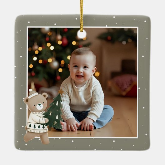 Baby’s 1st Christmas Tree Bear Keepsake Photo Keramikornament (Rückseite)