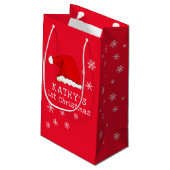 Baby`s erste Weihnachts-Rote Weihnachtsmannmütze S Kleine Geschenktüte (Rückseite Schrägansicht)