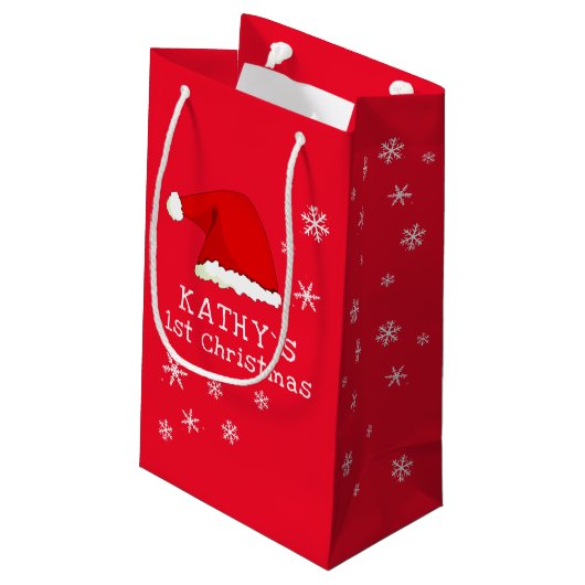 Baby`s erste Weihnachts-Rote Weihnachtsmannmütze S Kleine Geschenktüte (Rückseite Schrägansicht)